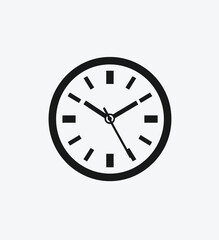 a black and white clock icon on a white background