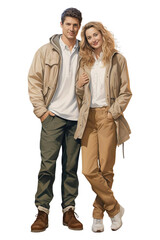 Hyper realistic Couple standing in FRANCE culture clothes Isolated on transparent background.