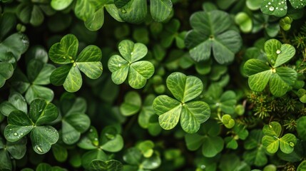 Fototapeta na wymiar Fresh and vivid image of clover leaves for St. Patrick's Day.