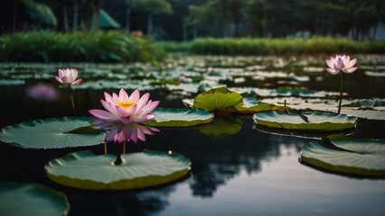 Beautiful pink lotus flower close up in pond at red lotus lake, Udonthani
