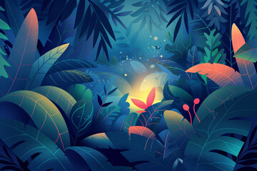 Dense forest flora illustration, international biodiversity day illustration background