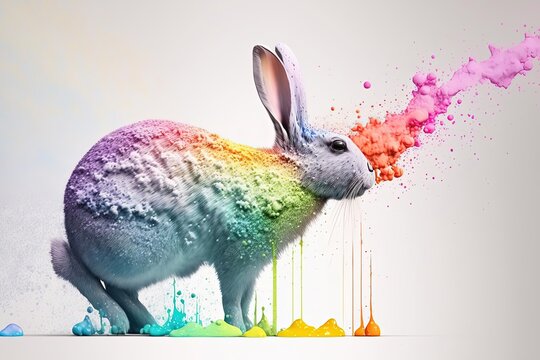 Colorful Rainbow Rabbit Art in Abstract 3D Render and Airbrush Painting