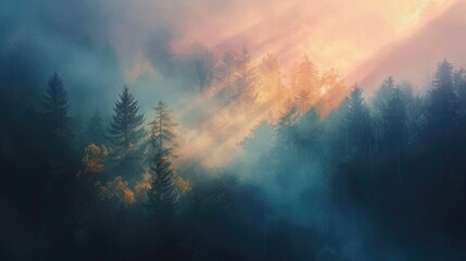 Images depicting the magical moments of sunrise, with the first light of dawn breaking through the darkness, illuminating the sky with soft pastel colors and casting long shadows - obrazy, fototapety, plakaty