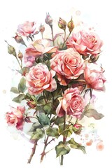 A bouquet of pink roses on a white background