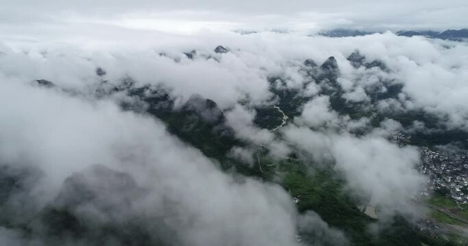 aerial view of Karst mountains with beautiful cloudscape