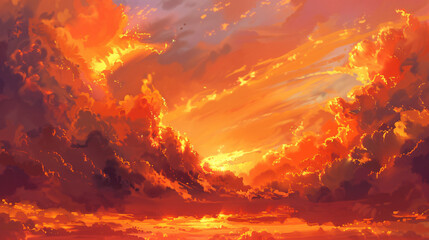 Orange clouds and sky at sunset