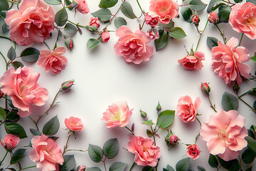 Obraz na płótnie Canvas Frame wreath pattern with camellia flowers on white background