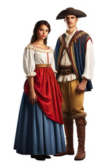 Hyper realistic Couple standing in PORTUGAL culture clothes Isolated on transparent background.