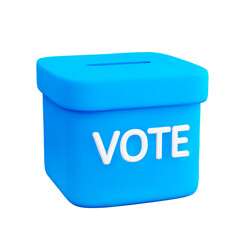 3d cartoon blue ballot box isolated on white background. Design element for vote and election campaign. Vector illustration of 3d render.
