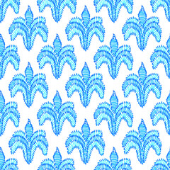 Seamless abstract pattern. Blue and white ornament. Grunge vintage texture. Vector illustration.
