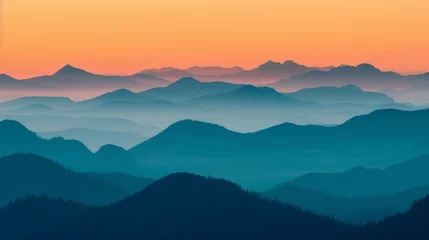 Afwasbaar fotobehang Nature background of landscape of towering mountains , Morning in the evergreen forest, light blue sky and fog covers.  © Ekkarat_Studio