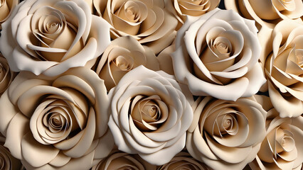 pattern with beige roses. 3d illustration.