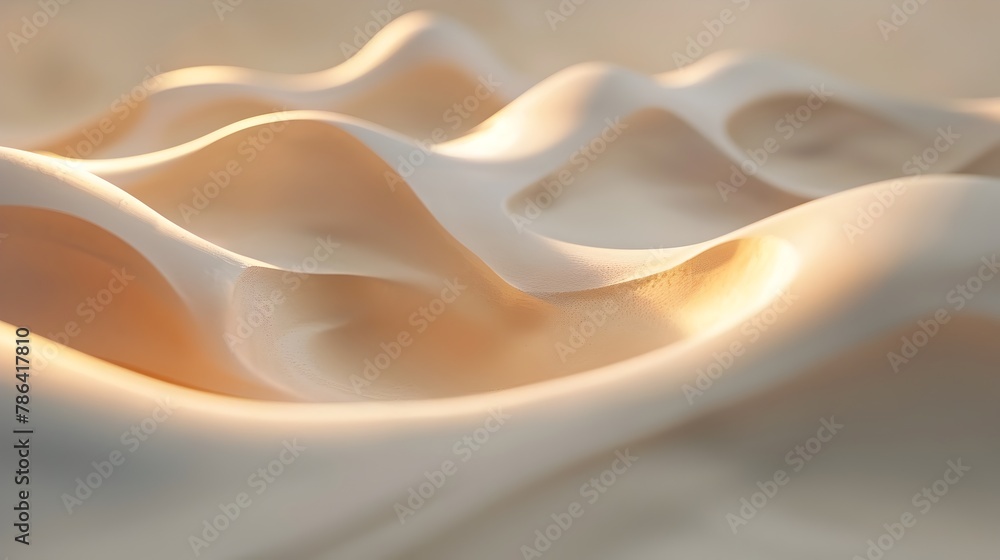Poster Ethereal Undulating Dunes with Warm Lighting in Abstract 3D Clay Landscape Render