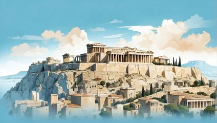 Fotobehang Acropolis and Athens cityscape double exposure contemporary style minimalist artwork collage illustration. © xKas