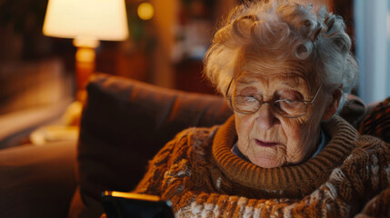 An elderly woman holding a smartphone in her hands