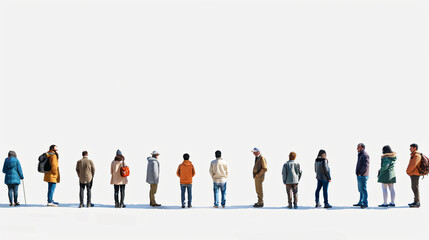 People waiting in queue on white background