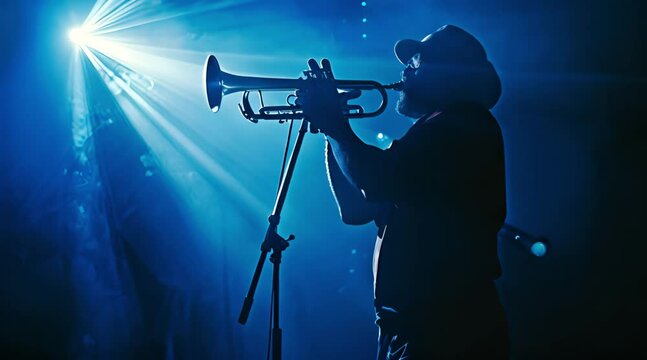 Trumpet player performing at a jazz festival. Jazz International Day
