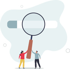 business people HR push magnifying glass on search bar.flat vector illustration.