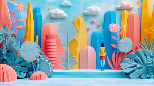 A delightful illustration of an engineer man and a dancer woman in a cartoon style with dreamy visuals