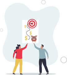 planning with piggy bank strategy to reach target.flat vector illustration.