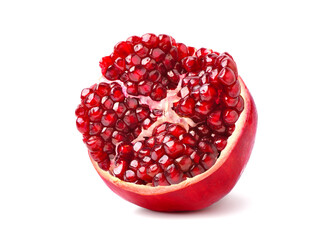 Pomegranate cut in half isolated on white background. Clipping path.