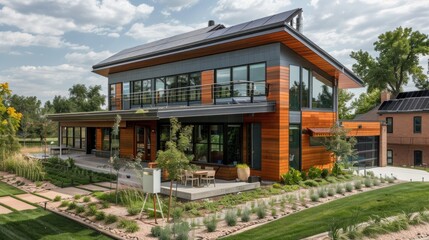Fototapeta premium Exploration of the innovative design and sustainable features of a new modern eco-friendly passive house.