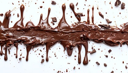 Fototapeta premium Dripping chocolate line isolated on a white background. Cocoa. Liquid