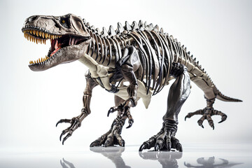 t-rex dinosaur bone skeleton on white background