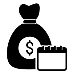 Long term investment icon with money bag and calendar