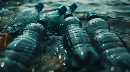 Pet bottles in the water. Concept of pollution 