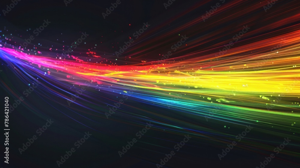 Poster creative black background overlaid with a vibrant rainbow flare creating a stunning display of color