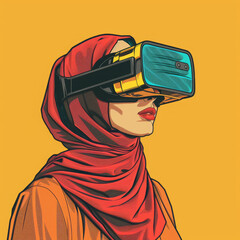 illustrative Woman in hijab wearing augmented reality glasses