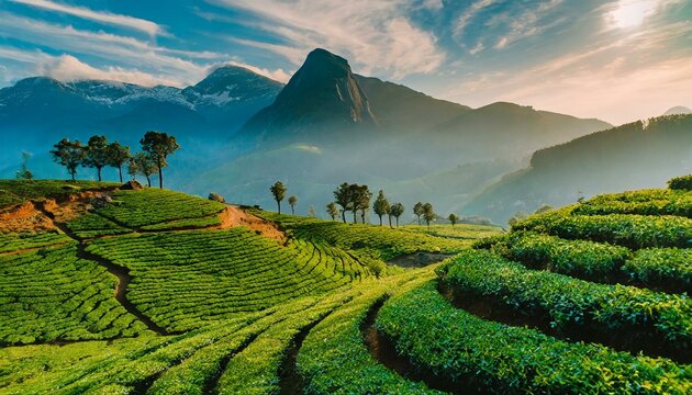 House boat in backwaters near palms at cloudy blue sky in munnar, Kerala, India