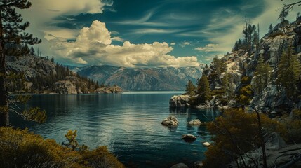 Lake Tahoe in famous California mountains National Park Sierra N