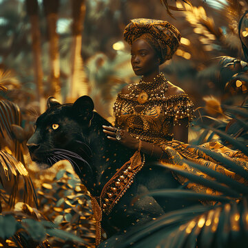 Sch&ouml;ne Frau mit schwarzem Panther