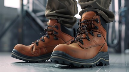 A detailed image of slip-resistant work boots, emphasizing their practical design and durability for demanding professional environments.