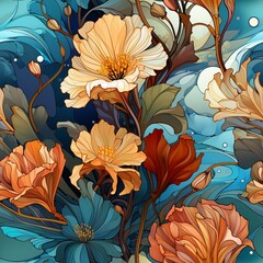 Seamless horizontally and vertically repetitive background with stylized flowers, nature texture and pattern