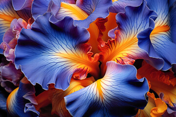Vibrant Blue and Orange Iris Flowers in Full Bloom