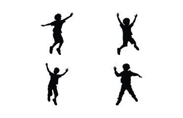 Kids jumping silhouette set, set child jump logo icon design vector
