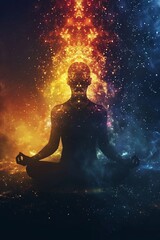 Fototapeta na wymiar Sitting in stillness, the figure aligns their chakras, absorbing the universe's healing energy