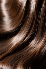 Fototapeta premium A close up view of women's healthy long brown hair with shiny curls. Concept care healthy hair