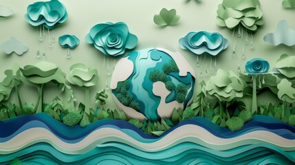 Ecology and world water day, Saving water and world Environment day, environmental protection and save earth water, Paper art