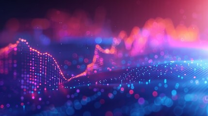 An infographic showcases financial trends and statistics with vibrant diagrams and trendlines against a calming blue and purple gradient, representing stability and growth in the business world.