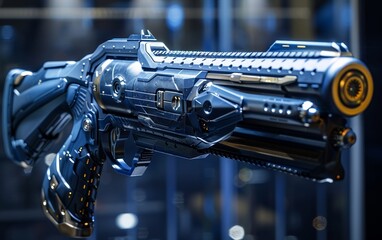 Fototapeta premium The advanced firearm, a sleek fusion of cutting-edge technology and stylish design, promised unparalleled accuracy and power in the hands of a skilled marksman.