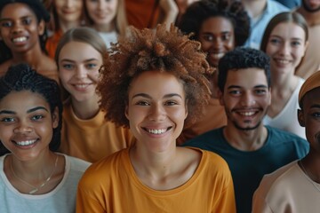 Overhead view of a diverse crowd of individuals happily posed for the camera - Powered by Adobe