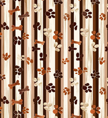 a brown and white striped background with dog paw prints