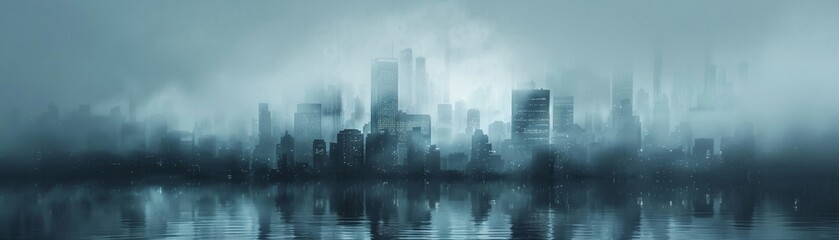 Fototapeta na wymiar The fog serves as a veil shrouding the mysteries of the nighttime metropolis.