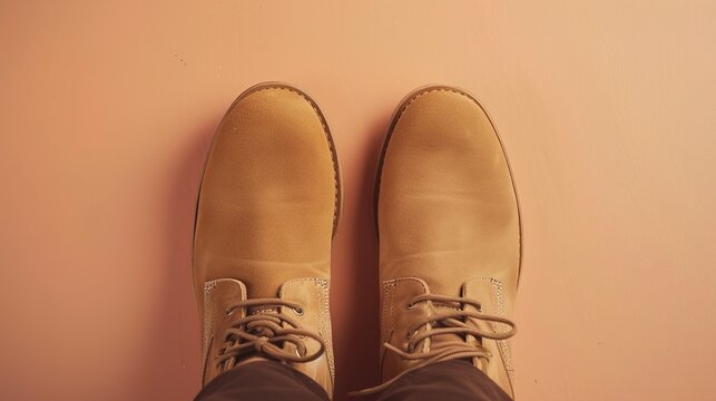 A top-down shot of unisex desert boots in a warm camel color, highlighting their versatile and timeless appeal.