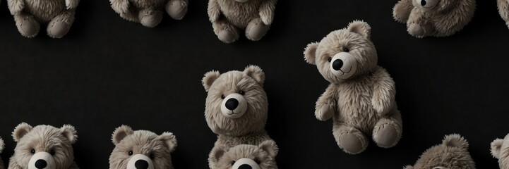 cute gray teddy bear stuff toy on plain black background from Generative AI - obrazy, fototapety, plakaty