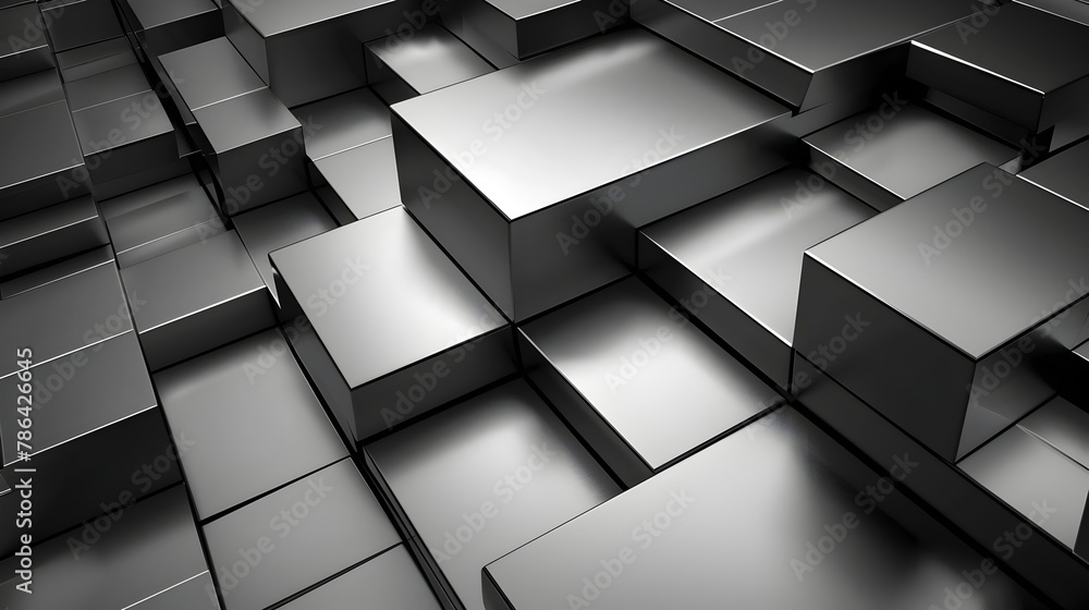 Aufkleber sleek geometric mosaic of cubes and rectangles in moody monochrome tones for modern background